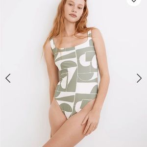 Madewell second wave square-neck tank one-piece swimsuit in mod shapes